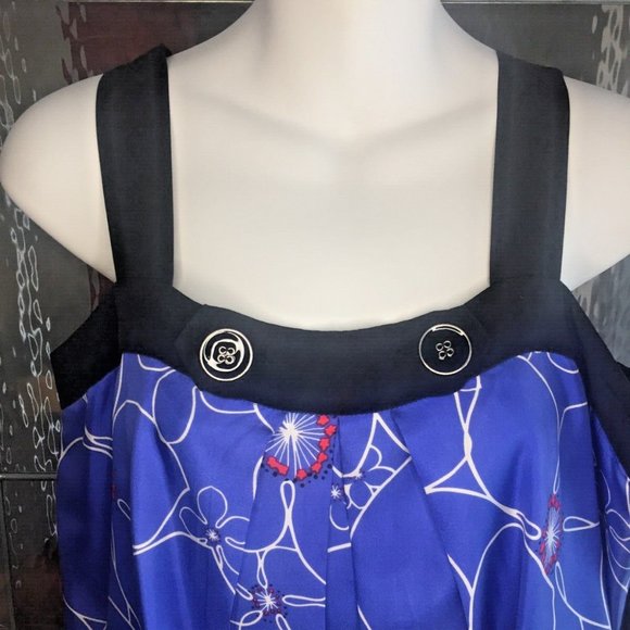 Tibi Royal Blue w red floral 100% Silk Dress Bubble Hem Spaghetti straps sz 6 - Picture 5 of 7